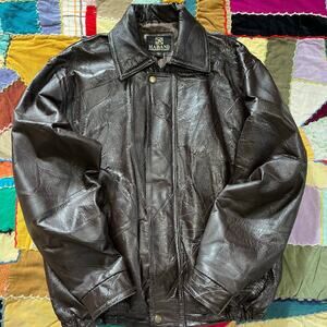 Haband Brown Leather Stitched Designed Full Zip Bomber Jacket M